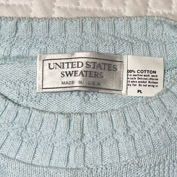 VTG 80s Fairy Kei NEW Short Sleeved Sweater USA Womens Floral sz PL Kawaii Blue - Picture 7 of 7